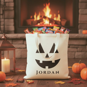 Personalized Happy Jack-O-Lantern Face Halloween Tote Bag