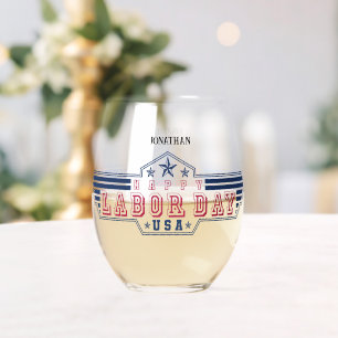 Personalized Happy Labor Day Stemless Wine Glass