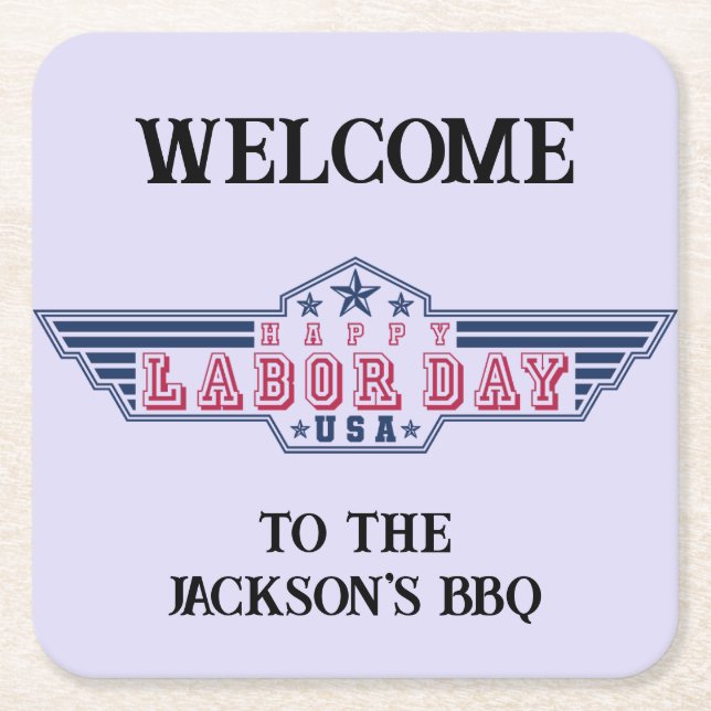 Personalized Happy Labour Day Square Paper Coaster (Front)