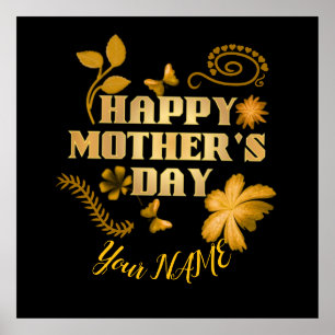 Personalized Happy Mother’s Day Gold Floral gift Poster