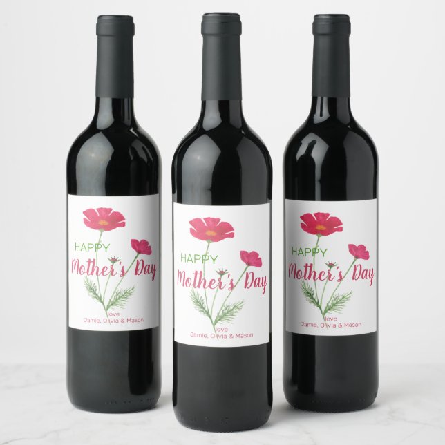 Personalized Happy Mother’s Day Pink Floral Wine Label (Bottles)