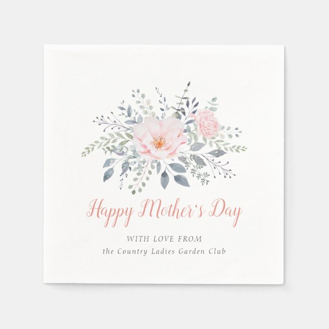 Personalized Happy Mother's Day Blush Floral Napkin (Front)