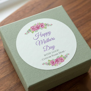 Personalized Happy Mothers Day Flower Classic Round Sticker