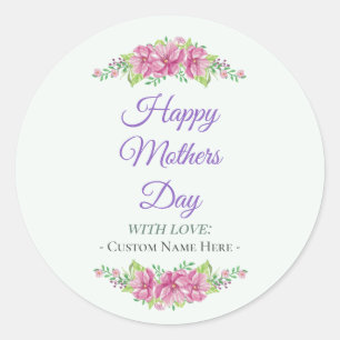 Personalized Happy Mothers Day Flower Classic Round Sticker