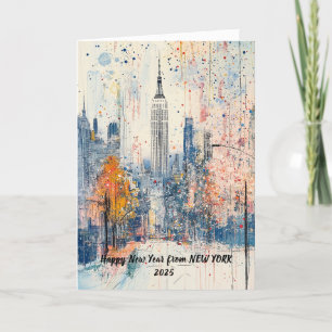 Personalized Happy New Year 2025 NYC Illustration Holiday Card