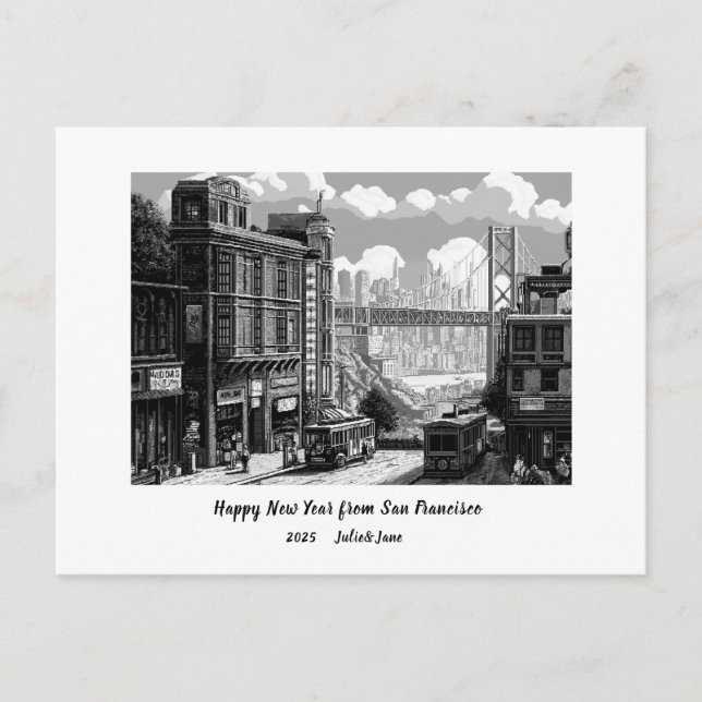 Personalized Happy New Year 2025 San Francisco Holiday Postcard (Front)