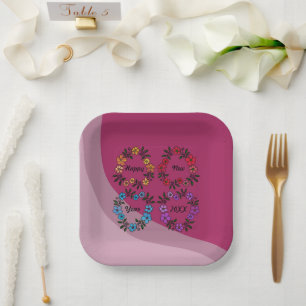 PERSONALIZED HAPPY NEW YEAR 20XX & FLOWERS WREATHS PAPER PLATE