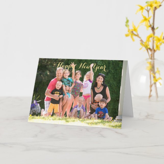 Personalized Happy New Year Family Photo Greeting Card (Yellow Flower)