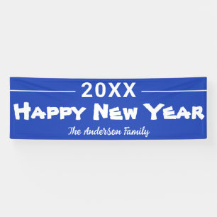 Personalized Happy New Year Modern Blue Festive Banner