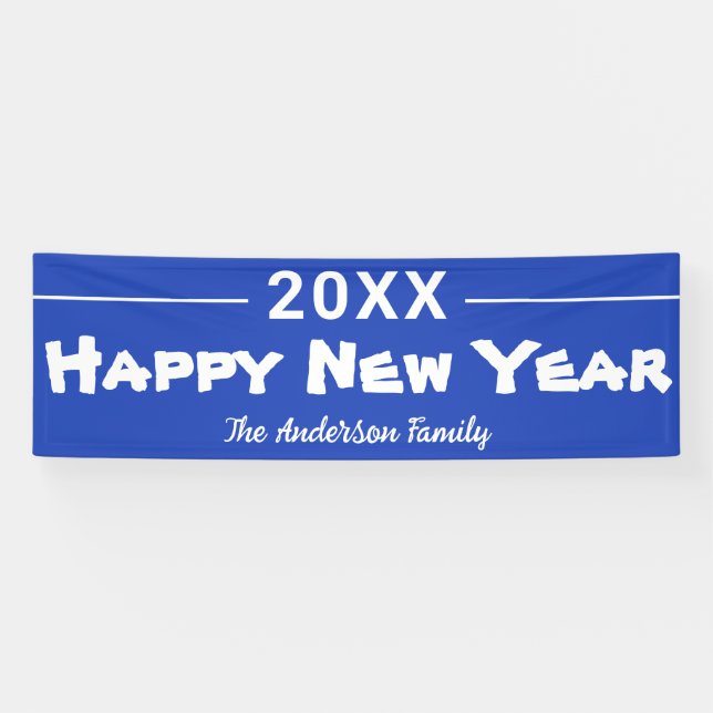 Personalized Happy New Year Modern Blue Festive Banner (Horizontal)