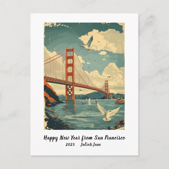 Personalized Happy New Year San Francisco Holiday Postcard (Front)