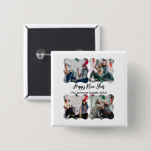 Personalized Happy New Year Script 4 collage photo 2 Inch Square Button