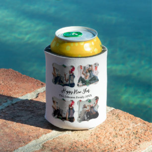 Personalized Happy New Year Script 4 collage photo Can Cooler