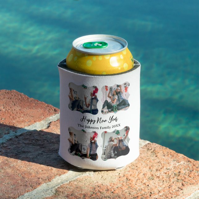 Personalized Happy New Year Script 4 collage photo Can Cooler (In Situ Pool)