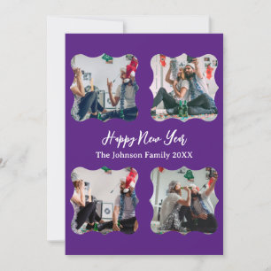 Personalized Happy New Year Script 4 collage photo Holiday Card