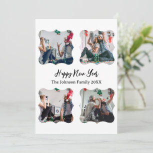 Personalized Happy New Year Script 4 collage photo Holiday Card