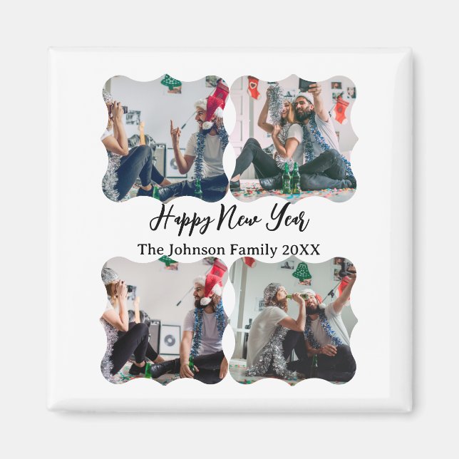 Personalized Happy New Year Script 4 collage photo Magnet (Front)