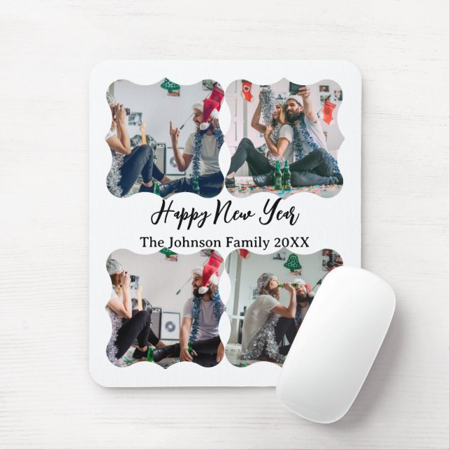 Personalized Happy New Year Script 4 collage photo Mouse Pad (With Mouse)