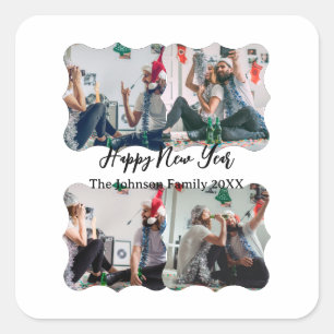 Personalized Happy New Year Script 4 collage photo Square Sticker