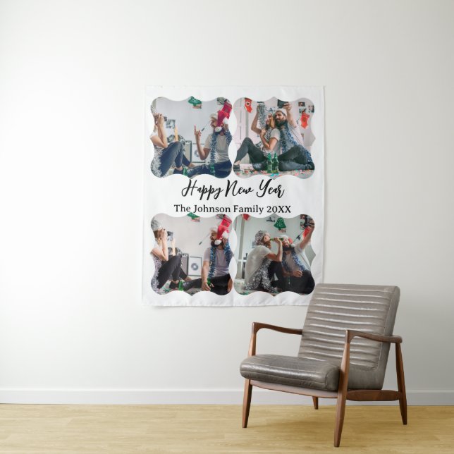 Personalized Happy New Year Script 4 collage photo Tapestry (In Situ)