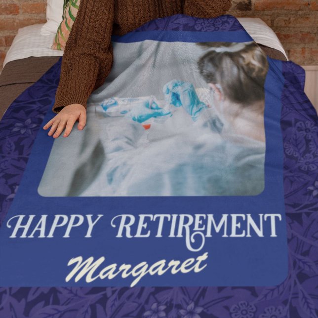Personalized Happy Nurse Retirement Gifts Blue Fleece Blanket (Creator Uploaded)