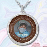 Personalized Happy Nurse Retirement Gifts Brown Silver Plated Necklace<br><div class="desc">Our Personalized Happy Nurse Retirement Gifts Silver Plated Necklace is a beautiful and sentimental gift option for retired nurses. This is designed to honour their years of hard work and dedication. It features a photo, and you can customize the text. The necklace serves as a reminder of their impact on...</div>