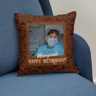 Personalized Happy Nurse Retirement Gifts Brown Throw Pillow