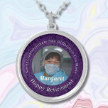 Personalized Happy Nurse Retirement Gifts Violet Silver Plated Necklace<br><div class="desc">Our Personalized Happy Nurse Retirement Gifts Silver Plated Necklace is a beautiful and sentimental gift option for retired nurses. This is designed to honour their years of hard work and dedication. It features a photo, and you can customize the text. The necklace serves as a reminder of their impact on...</div>