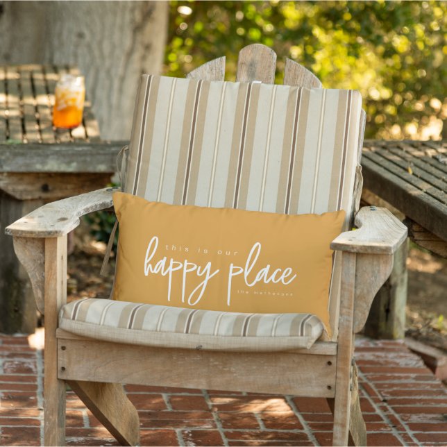 Personalized “Happy Place” Text Custom Name orange Lumbar Pillow (Chair)