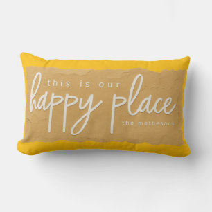 Personalized “Happy Place” Text Custom Name Orange Lumbar Pillow