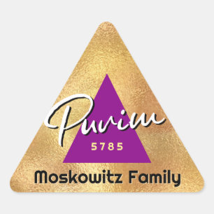  Personalized Happy Purim - Gold Hamentash Triangle Sticker