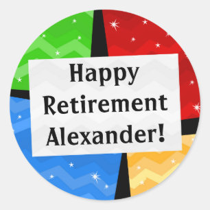 Personalized Happy Retirement, Colour Squares Part Classic Round Sticker