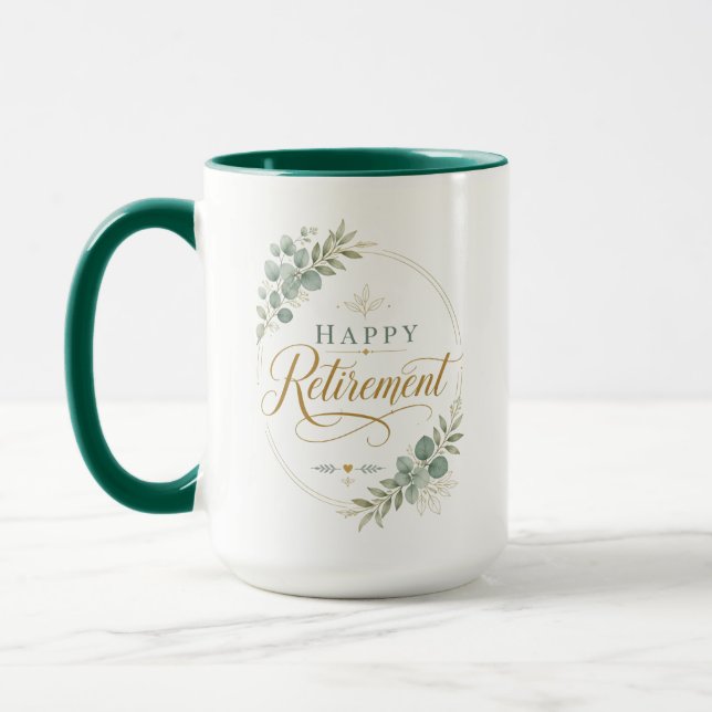 Personalized Happy Retirement Elegant Botanical Mug (Left)