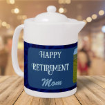 Personalized Happy Retirement Gifts for Mom Blue<br><div class="desc">Pouring love and warmth into every cup, our Personalized Happy Retirement Gifts for Mom teapot is the perfect way to show your appreciation for all she's done. With the ability to customize it with your heartfelt message and cherished photo, this teapot is not just a vessel for tea but a...</div>