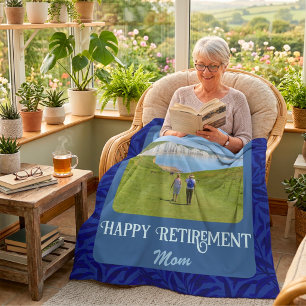 Personalized Happy Retirement Gifts for Mom Blue Fleece Blanket