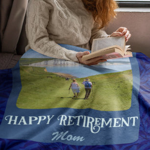 Personalized Happy Retirement Gifts for Mom Blue Fleece Blanket