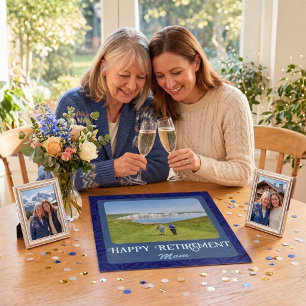 Personalized Happy Retirement Gifts for Mom Blue Jigsaw Puzzle