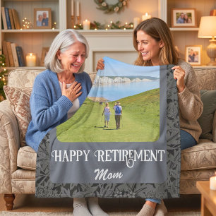 Personalized Happy Retirement Gifts for Mom Grey Fleece Blanket