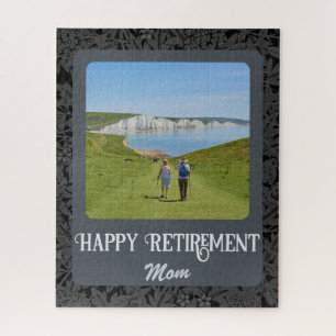 Personalized Happy Retirement Gifts for Mom Grey Jigsaw Puzzle