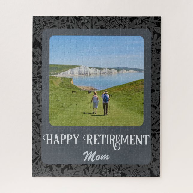 Personalized Happy Retirement Gifts for Mom Grey Jigsaw Puzzle (Vertical)
