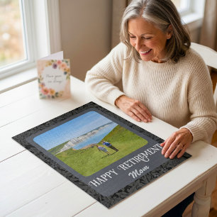Personalized Happy Retirement Gifts for Mom Grey Jigsaw Puzzle