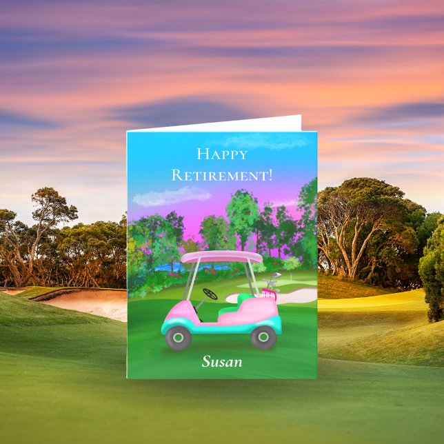 Personalized Happy Retirement Golf Sunset Pink Card (Creator Uploaded)