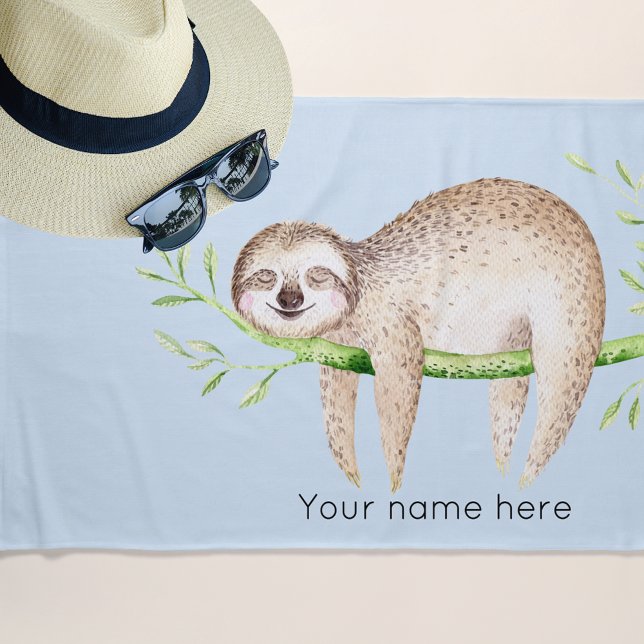 Personalized Happy Sloth Beach Towel (Creator Uploaded)
