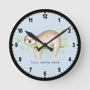 Personalized Happy Sloth Round Clock