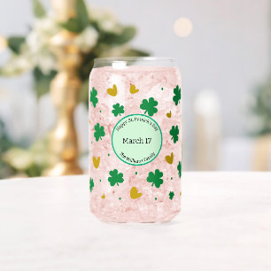 Personalized Happy St. Patrick's Day w/ Clovers Can Glass