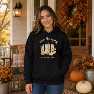 Personalized Happy Thanksgiving Floral Pumpkin Hoodie