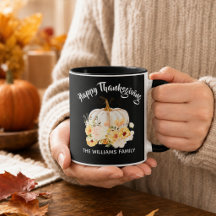 Personalized Happy Thanksgiving Floral Pumpkin