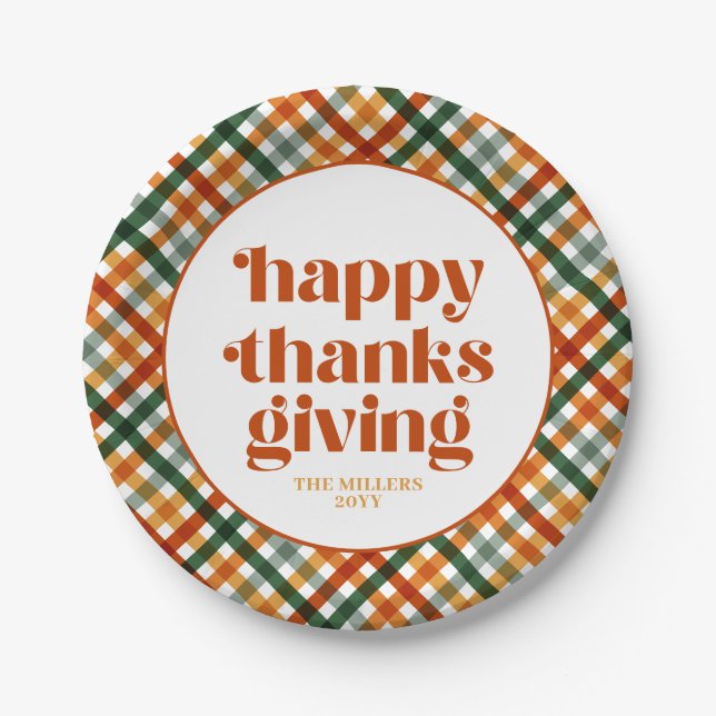 Personalized Happy Thanksgiving Paper Plate (Front)