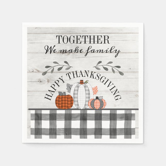 Personalized Happy Thanksgiving Plaid Pumpkins Napkin (Front)