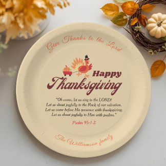 Personalized Happy Thanksgiving with Bible Verse  Paper Plate